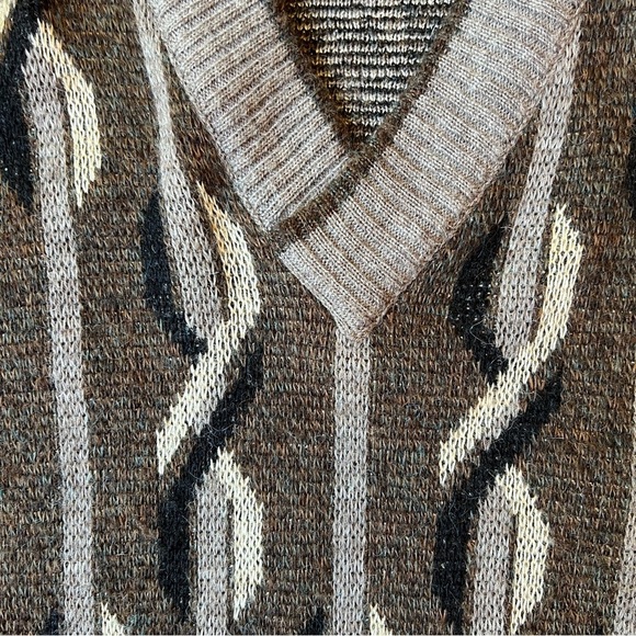 Vintage Gabicci Sweater Mens Large Brown Wool Blend Jumper England 3D V Neck - Picture 3 of 9